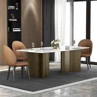 Table à manger rectangulaire moderne en marbre de 2000 mm pour 8 personnes en noir et blanc