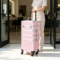 Trolley de Maquillage Roulant Grande Capacité 4-en-1 avec Roues Pivotantes Verrouillables – Valise de Salon/Barbier et Chariot de Voyage