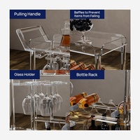 Chariot de bar en acrylique avec 4 roues verrouillables, chariot de service transparent avec porte-vin et porte-verres, design moderne pour hôtel et cuisine