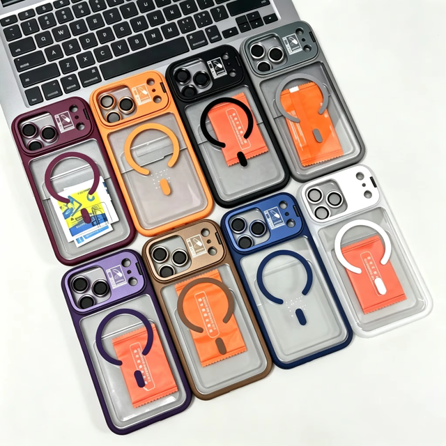 Glass Lens Camera Kickstand Transparent Magnetic Wireless Charging Phone case Cover for iphone 18 Pro Max 17 air 15 14 13 12plus