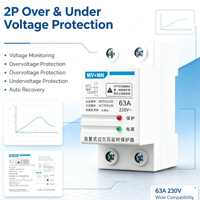 Protecteur de surtension et de sous-tension réglable sur rail DIN 2P AC220V/230V 63A avec double affichage numérique et protection contre les surintensités