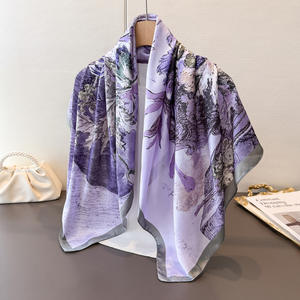 Écharpe de <span class=keywords><strong>voyage</strong></span> <span class=keywords><strong>en</strong></span> mousseline de soie de haute qualité, à fleurs violettes, poétique, grande taille carrée, écologique, respirante, protection solaire - Product Image 1