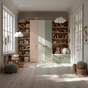 Modern Solid Wood Bedroom <strong>Wardrobe</strong> <strong>with</strong> Pastel Hinged Doors Built-In <strong>Shelves</strong> Soft Close <strong>Drawer</strong> Organizer - Product Image 1
