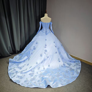 Jancember 6705 Vintage bleu soirée fleur Vestidos De Noche robes élégantes avec manche - Product Image 5