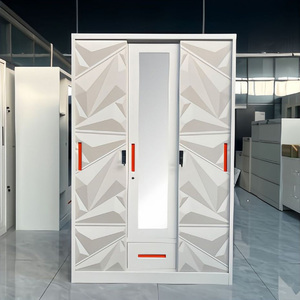 Armoire en acier imprimé à 4 portes, 2 miroirs et 2 tiroirs avec portes battantes durables - Product Image 3