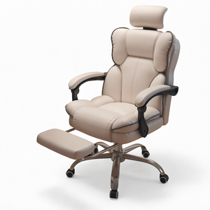 Fauteuil de bureau de direction de luxe blanc en cuir PU ergonomique, confortable, inclinable et pivotant, au design moderne, pour la maison et le bureau - Product Image 1