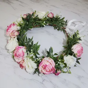 Holiday Floral Hair Wreath Rose Flower Headband Carnival Crown Bride Baby Hair Band Hair Accessories For Wedding Party