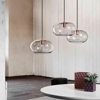 Lampe suspendue LED moderne avec abat-jour en verre, gris fumé, bleu, ambre teinté, lampe suspendue oblongue, hauteur réglable, intensité variable, cadre en fer