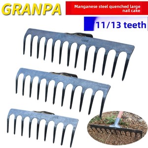 PINSHUN <b>Wooden</b> Handle Garden Rake Iron Nail Rake 13 Tines 1.2-1.4m Handle Length for Soil Loosening Beach Mud Leaf Grass - Product Image 4