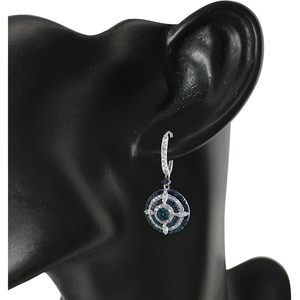 Ornaatis Diamond Halo <b>Hoop</b> Earrings 2.67 Cttw Round Blue White Sterling Silver Women's Wedding Jewelry - Product Image 3