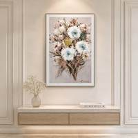 Bouquet floral pastel très populaire sur toile – Peinture de fleurs bleues et roses douces avec des coups de pinceau texturés