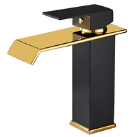 Robinet de lavabo de salle de bain moderne en acier inoxydable doré avec noyau de vanne céramique thermostatique, haut, carré, eau froide et chaude, pour hôtel