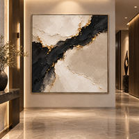 Peinture murale abstraite texturée 3D en toile, motif veiné minéral noir et beige, pour décoration de luxe d'hôtels, de villas et de salons