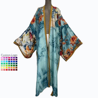 Burkini floral personnalisé en gros, Kaftan, Maillot de bain musulman pour femme, Kimono ouvert sur le devant, Cardigan ample, Cache-maillot de plage pour bikini OEM ODM