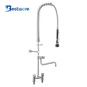 Long Neck Double Headed Industrial Triangle Pull Out Stainless Steel Water Kichen Pre Rinse Faucet