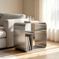 Table d'appoint/bout de canapé moderne minimaliste Bauhaus en acier avec compartiment de rangement intégré pour magazines, idéale pour salon, canapé ou chambre à coucher