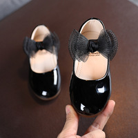 Chaussures en cuir brillant de couleur unie pour filles avec un grand nœud, chaussures plates de princesse en cuir verni, chaussures de danse