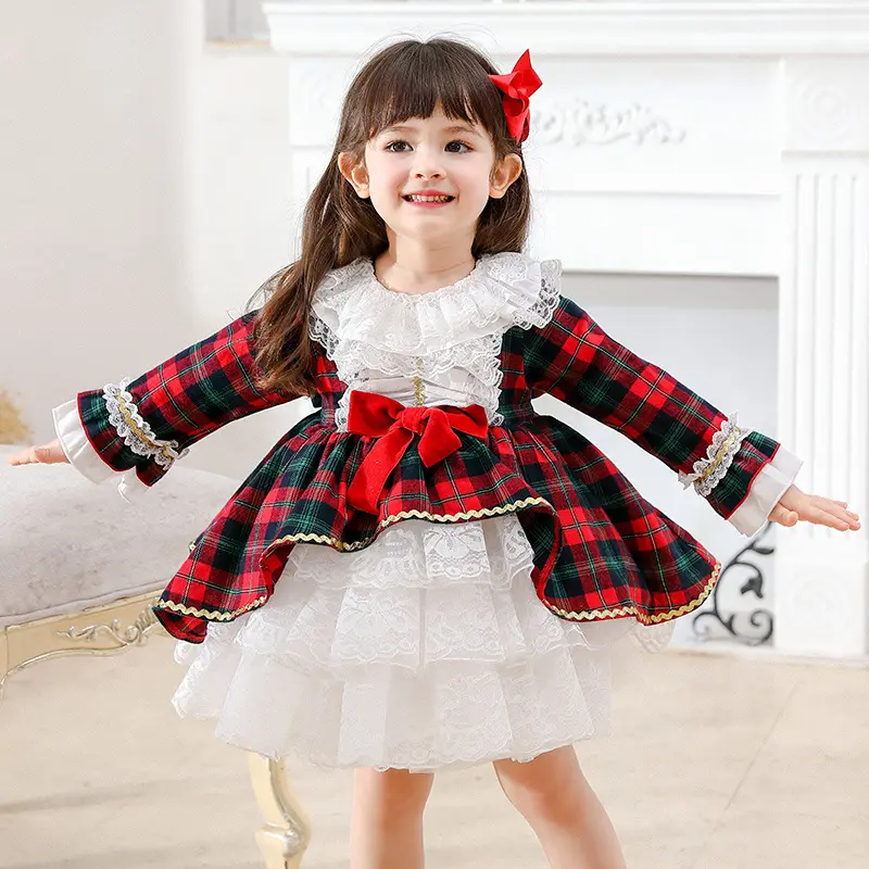 Rote Weihnachten Baby spanische Kleider für Mädchen Kleid Kinder Outfit Thanksgiving Vintage Großhandel Kinder kleidung Boutiquen