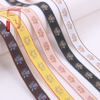 Ruban Jacquard Brodé à Quatre Rayures Florales de Style Ethnique en Polyester de 5 cm pour Sacs