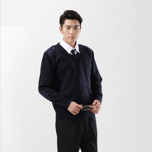 Gilet de sécurité en gros à col en V, pull d'hiver pour hommes du personnel, bleu marine et noir, avec écusson - Product Image 3
