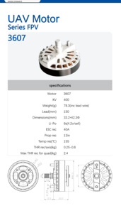 มอเตอร์โดรนแบบไร้แปรงถ่าน UUUFLY 3607 400kv 6S กำลังสูง ประสิทธิภาพเยี่ยม สำหรับงานยกของหนัก - Product Image 6