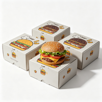 Boîte à hamburger en papier kraft de qualité alimentaire avec logo personnalisé, résistante à la graisse, pour emporter, emballage de restauration rapide, boîte à hamburger avec couvercle