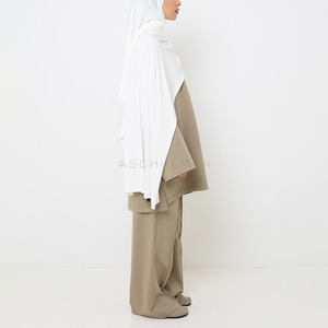 Nouvel ensemble modeste en coton surdimensionné 2026 – Haut à épaules tombantes et manches larges et pantalon large à coutures apparentes pour femme – Tenue décontractée personnalisable - Product Image 3