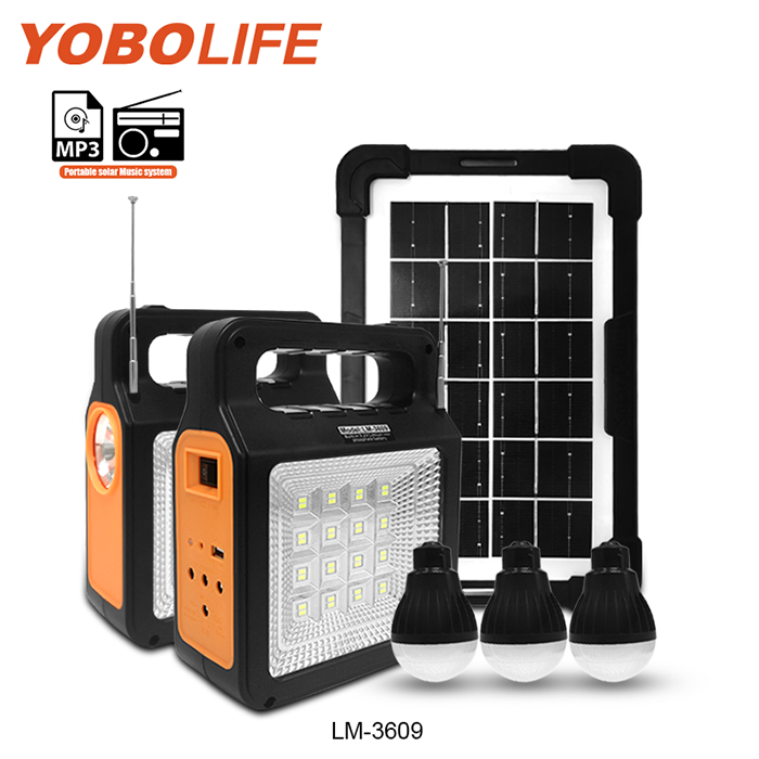 YOBOLIFE LM-3609 мини-Солнечная система домашнего освещения, самая продаваемая солнечная энергетическая система 3,2 В, солнечная энергия, система постоянного тока с Mp3 FM радио