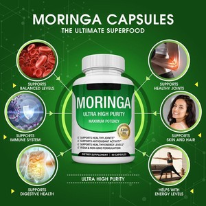 Hot-Selling Natural Pure Moringa Leaf Extract 1200mg <b>Capsules</b> 90 <b>Pills</b> Herbal Supplement Immune Support for Adults - Product Image 3