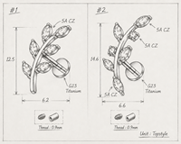 Pendientes de titanio G23 ASTM F136 para niños con circonita talla Asscher y engaste de garra en forma de hoja para cartílago, uso diario, a la moda