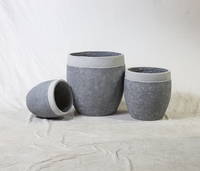 Pot Tanaman Taman Ramah Lingkungan Berkualitas Tinggi dari Fiberglass, Vas Batu Abu-Abu Tua Besar Dekoratif, Lapisan Powder Coating, Pilihan Gantung
