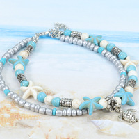 Bracelet de cheville bohème 4 pièces, ensemble de perles, étoile de mer, Turquoise, tortue, plage d'été, ensembles de bracelets de cheville, chaîne de pied, bijoux
