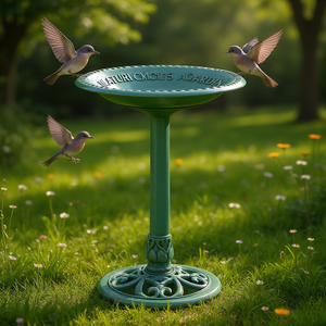 Bain d'oiseaux sur piédestal vert en résine, design traditionnel, finition peinte, autoportant, pour l'observation des oiseaux en extérieur dans le jardin - Product Image 2