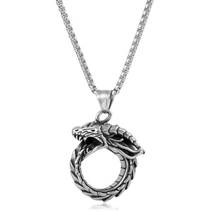 Yunnique Ouroboros Titanium Steel <b>Necklace</b> Men Steel Color Pendant Animal Shape European American Hip Hop Sweater Chain Gift - Product Image 1