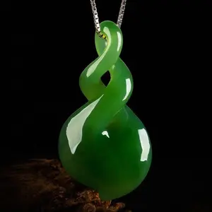 Green Nephrite Jade Twisted Lucky Infinity Symbol Twisted Pendant Fashion Runes Necklace Jewellery Chinese Hand-Carved ornaments