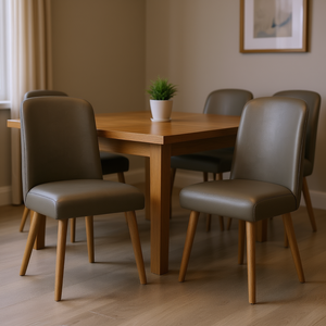 Sedie da pranzo in similpelle grigia con gambe in rovere, design moderno di metà secolo, per la sala da pranzo di casa, set di 2 - Product Image 2