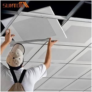 Plafond suspendu moderne en aluminium <span class=keywords><strong>60x60</strong></span> pour bureaux et hôtels, forme carrée, imperméable, ignifuge, perforé, décoratif - Product Image 2