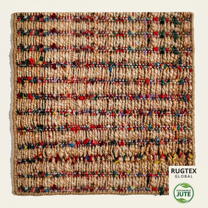 Tapis en jute tissé à la main, naturel, multicolore, à poils longs, durable, écologique, pour le salon, la chambre et la décoration intérieure - Product Image 1