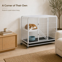 Villa d'élevage pour chats d'intérieur en fer, cage carrée avec plateau de déchets en plastique amovible et loquet de porte