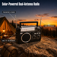 Radio Portabel FM/AM/SW1-2 Tenaga Surya Bersertifikasi CE, Kustomisasi OEM, Dilengkapi Speaker, Pemutar USB TF BT, Antena Ganda, 500-1000mAh