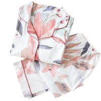 Conjunto de pijamas de algodón estampado para mujer, ropa de dormir informal suave de manga larga con cuello vuelto y largo completo, temporada de primavera