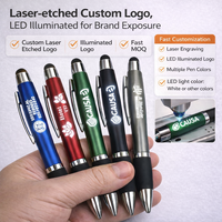 Stylo bille publicitaire lumineux à LED en plastique avec écran tactile doux, logo personnalisé imprimé UV, portable