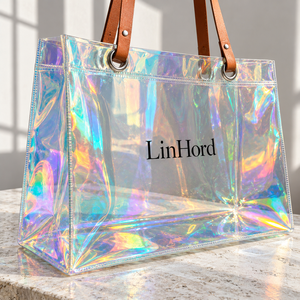 Borsa Tote in PVC Iridiscente all'Ingrosso con Manici Lunghi Marroni per Brand di Bellezza Indie, Confezionata in Scatola per Ordini da Showroom - Product Image 4
