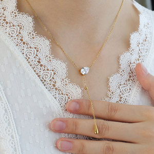 Collier pendentif en acier inoxydable 316L plaqué or 18 carats avec zircon, étanche, pour femmes - Product Image 2