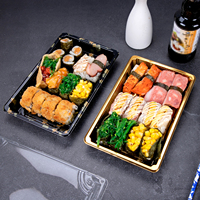 Boîte à sushi rectangulaire jetable en plastique de style japonais avec feuille d'or, plateau d'emballage alimentaire rectangulaire en plastique avec couvercle