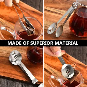 Teabag Tong Strainer Holder Spoon Shaped <strong>Tea</strong> <strong>Bag</strong> <strong>Squeezer</strong>/Holder Gadget, Round Stainless Steel Kitchen Bar - Product Image 3