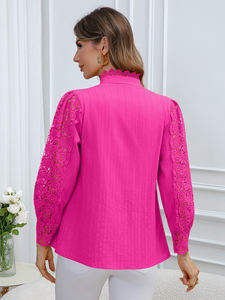 Chemise décontractée unie en dentelle pour femme, nouvelle collection printemps/été/automne 2026, style tendance, manches longues, tricotée, stock Géorgie - Product Image 3