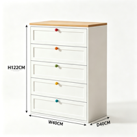 Commode haute moderne modulaire à 5 tiroirs, blanche, avec dessus en acier et boutons colorés, pour hôtel et salon