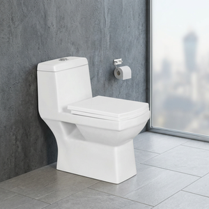 WC monobloc en céramique blanche avec réservoir encastré, chasse d'eau siphonique à faible consommation, double chasse, à poser au sol - Product Image 4