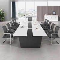 Mesa de Reuniones Moderna y Sencilla para 10 Personas, Combinación de Mesa y Sillas para Sala de Juntas, Mesa de Barra Extensible con Panel de Madera